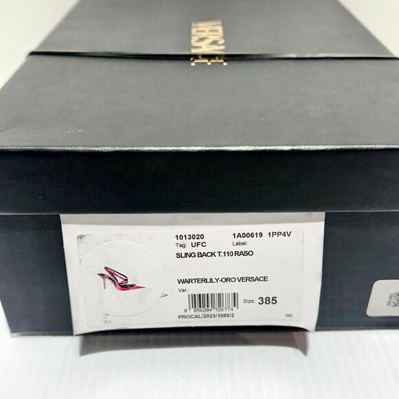 NIB Versace Gianni Ribbon 38.5 US 8.5 Pumps Fuchsia Cage Satin Ankle Strap $1325 - Picture 14 of 16